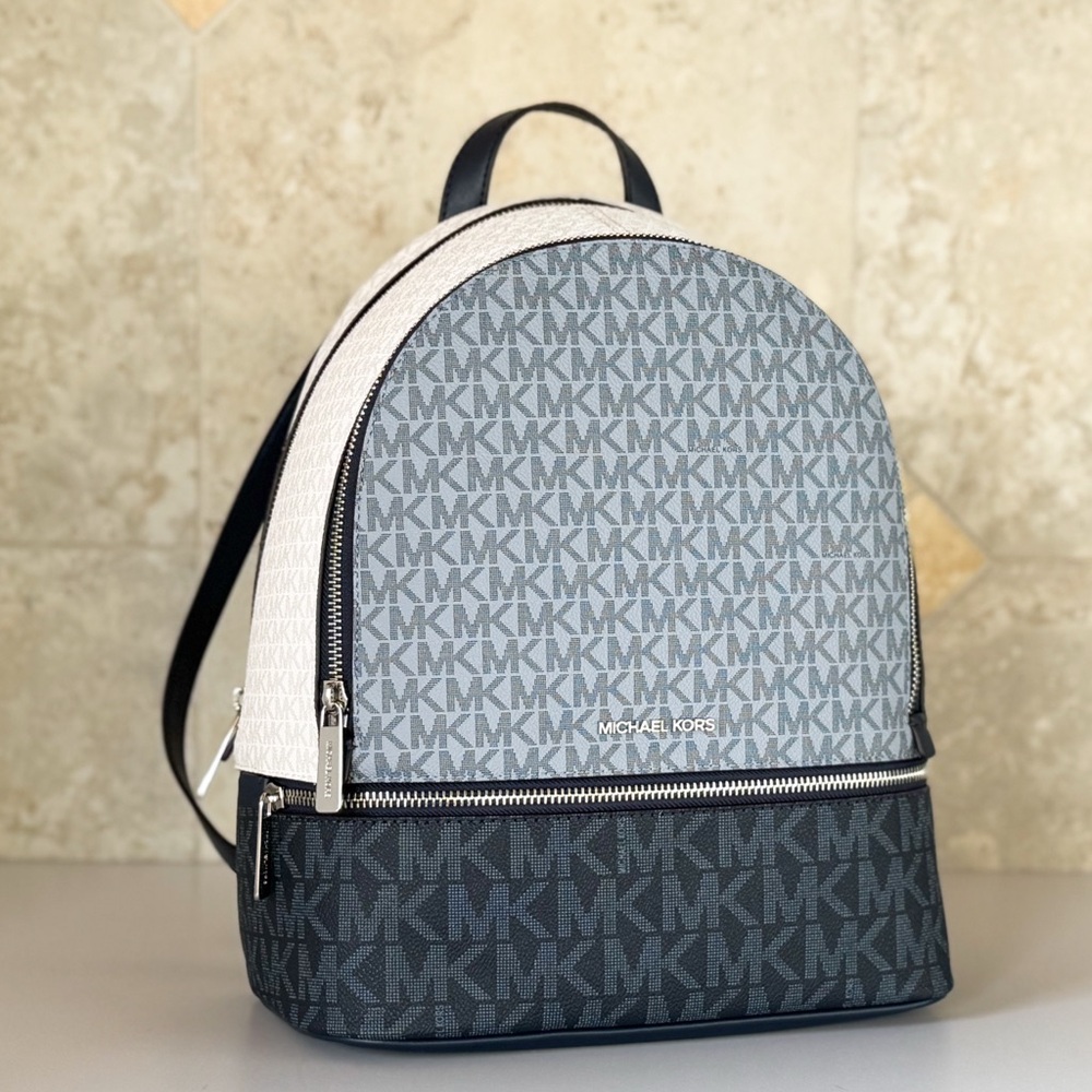 Michael Kors Rhea MD Backpack MK Color-Block Admiral Navy Multi - Picture 3 of 15